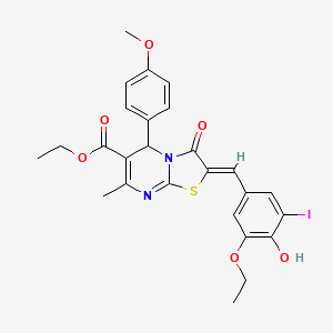 molecular formula C26H25IN2O6S B11660581 ethyl (2Z)-2-(3-ethoxy-4-hydroxy-5-iodobenzylidene)-5-(4-methoxyphenyl)-7-methyl-3-oxo-2,3-dihydro-5H-[1,3]thiazolo[3,2-a]pyrimidine-6-carboxylate 