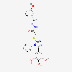 molecular formula C26H25N5O5S B11660631 N'-[(E)-(3-hydroxyphenyl)methylidene]-2-{[4-phenyl-5-(3,4,5-trimethoxyphenyl)-4H-1,2,4-triazol-3-yl]sulfanyl}acetohydrazide 