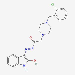 molecular formula C21H22ClN5O2 B11660646 2-[4-(2-Chlorobenzyl)-1-piperazinyl]-N'-[(3Z)-2-oxo-1,2-dihydro-3H-indol-3-ylidene]acetohydrazide 