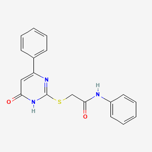 molecular formula C18H15N3O2S B11660662 2-[(4-hydroxy-6-phenylpyrimidin-2-yl)sulfanyl]-N-phenylacetamide CAS No. 351013-70-2