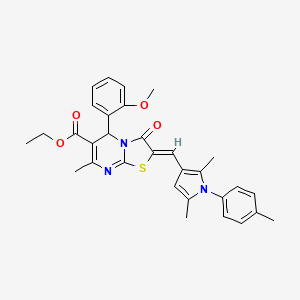 molecular formula C31H31N3O4S B11660715 Ethyl (2Z)-2-{[2,5-dimethyl-1-(4-methylphenyl)-1H-pyrrol-3-YL]methylidene}-5-(2-methoxyphenyl)-7-methyl-3-oxo-2H,3H,5H-[1,3]thiazolo[3,2-A]pyrimidine-6-carboxylate 