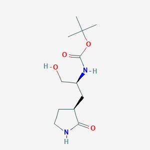 molecular formula C12H22N2O4 B116617 N-[(1S)-1-(Hydroxymethyl)-2-[(3S)-2-oxo-3-pyrrolidinyl]ethyl]-carbamic Acid tert-Butyl Ester CAS No. 249736-45-6