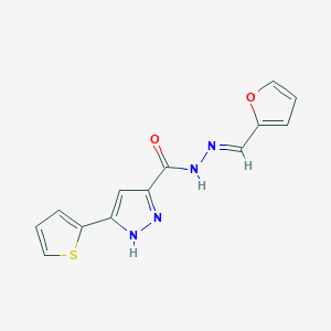 molecular formula C13H10N4O2S B11662309 N'-[(E)-furan-2-ylmethylidene]-3-(thiophen-2-yl)-1H-pyrazole-5-carbohydrazide 