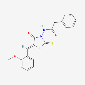 molecular formula C19H16N2O3S2 B11662396 N-[(5Z)-5-[(2-methoxyphenyl)methylidene]-4-oxo-2-sulfanylidene-1,3-thiazolidin-3-yl]-2-phenylacetamide 