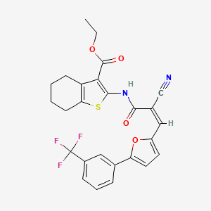 molecular formula C26H21F3N2O4S B11662405 ethyl 2-{[(2Z)-2-cyano-3-{5-[3-(trifluoromethyl)phenyl]furan-2-yl}prop-2-enoyl]amino}-4,5,6,7-tetrahydro-1-benzothiophene-3-carboxylate 