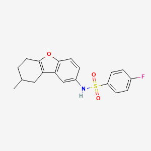 molecular formula C19H18FNO3S B11662560 4-fluoro-N-(8-methyl-6,7,8,9-tetrahydrodibenzo[b,d]furan-2-yl)benzenesulfonamide 