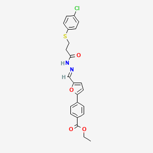 molecular formula C23H21ClN2O4S B11662636 ethyl 4-{5-[(E)-(2-{3-[(4-chlorophenyl)sulfanyl]propanoyl}hydrazinylidene)methyl]furan-2-yl}benzoate 