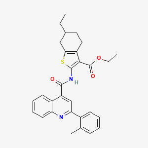 molecular formula C30H30N2O3S B11662862 Ethyl 6-ethyl-2-({[2-(2-methylphenyl)quinolin-4-yl]carbonyl}amino)-4,5,6,7-tetrahydro-1-benzothiophene-3-carboxylate 