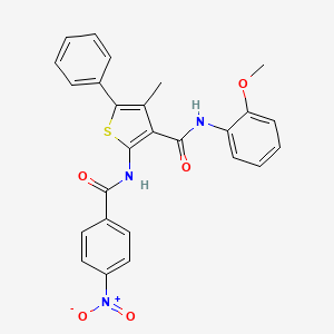 molecular formula C26H21N3O5S B11662898 N-(2-methoxyphenyl)-4-methyl-2-{[(4-nitrophenyl)carbonyl]amino}-5-phenylthiophene-3-carboxamide 