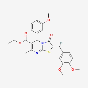 molecular formula C26H26N2O6S B11663330 ethyl (2Z)-2-(3,4-dimethoxybenzylidene)-5-(3-methoxyphenyl)-7-methyl-3-oxo-2,3-dihydro-5H-[1,3]thiazolo[3,2-a]pyrimidine-6-carboxylate 
