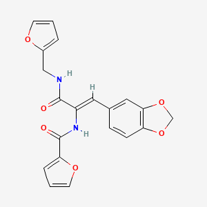 molecular formula C20H16N2O6 B11663332 N-{(1Z)-1-(1,3-benzodioxol-5-yl)-3-[(furan-2-ylmethyl)amino]-3-oxoprop-1-en-2-yl}furan-2-carboxamide 