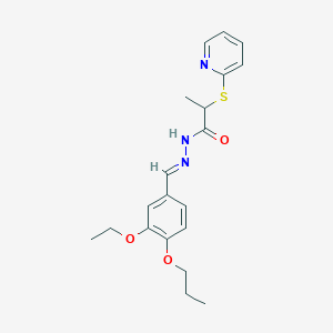 molecular formula C20H25N3O3S B11663355 N'-[(E)-(3-ethoxy-4-propoxyphenyl)methylidene]-2-(pyridin-2-ylsulfanyl)propanehydrazide 