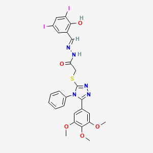 molecular formula C26H23I2N5O5S B11663438 N'-[(E)-(2-hydroxy-3,5-diiodophenyl)methylidene]-2-{[4-phenyl-5-(3,4,5-trimethoxyphenyl)-4H-1,2,4-triazol-3-yl]sulfanyl}acetohydrazide 
