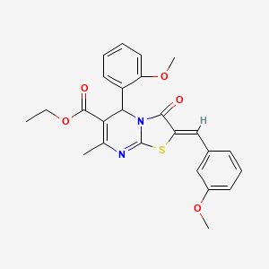 molecular formula C25H24N2O5S B11663495 ethyl (2Z)-2-(3-methoxybenzylidene)-5-(2-methoxyphenyl)-7-methyl-3-oxo-2,3-dihydro-5H-[1,3]thiazolo[3,2-a]pyrimidine-6-carboxylate 