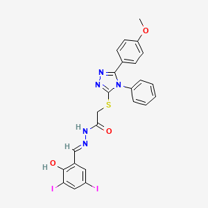 molecular formula C24H19I2N5O3S B11663527 N'-[(E)-(2-hydroxy-3,5-diiodophenyl)methylidene]-2-{[5-(4-methoxyphenyl)-4-phenyl-4H-1,2,4-triazol-3-yl]thio}acetohydrazide 
