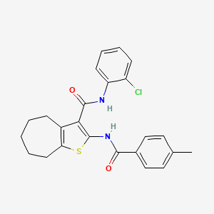 molecular formula C24H23ClN2O2S B11663585 N-(2-chlorophenyl)-2-{[(4-methylphenyl)carbonyl]amino}-5,6,7,8-tetrahydro-4H-cyclohepta[b]thiophene-3-carboxamide 
