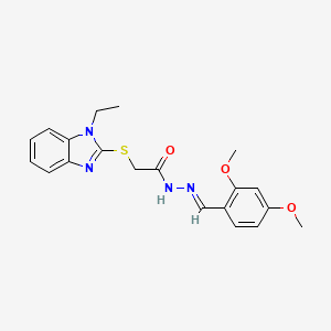 molecular formula C20H22N4O3S B11663738 N'-[(E)-(2,4-dimethoxyphenyl)methylidene]-2-[(1-ethyl-1H-benzimidazol-2-yl)sulfanyl]acetohydrazide 