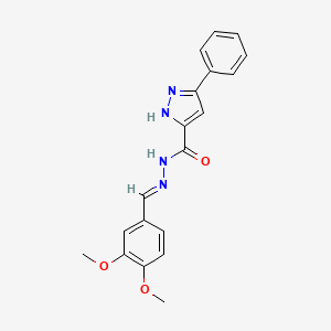 molecular formula C19H18N4O3 B11663997 N'-[(E)-(3,4-dimethoxyphenyl)methylidene]-3-phenyl-1H-pyrazole-5-carbohydrazide 