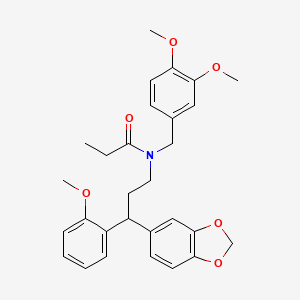 molecular formula C29H33NO6 B11664005 N-[3-(1,3-benzodioxol-5-yl)-3-(2-methoxyphenyl)propyl]-N-(3,4-dimethoxybenzyl)propanamide 