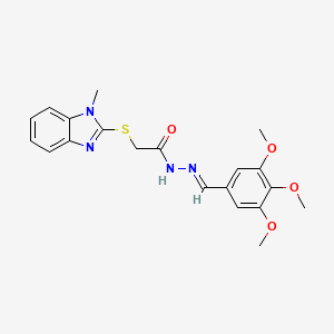molecular formula C20H22N4O4S B11664072 2-[(1-methyl-1H-benzimidazol-2-yl)sulfanyl]-N'-[(E)-(3,4,5-trimethoxyphenyl)methylidene]acetohydrazide 