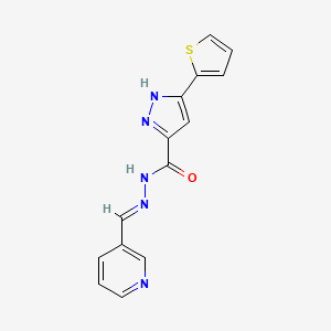 molecular formula C14H11N5OS B11664330 (E)-N'-(pyridin-3-ylmethylene)-3-(thiophen-2-yl)-1H-pyrazole-5-carbohydrazide 