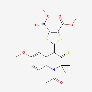 molecular formula C21H21NO6S3 B11664383 dimethyl 2-(1-acetyl-6-methoxy-2,2-dimethyl-3-thioxo-2,3-dihydroquinolin-4(1H)-ylidene)-1,3-dithiole-4,5-dicarboxylate 