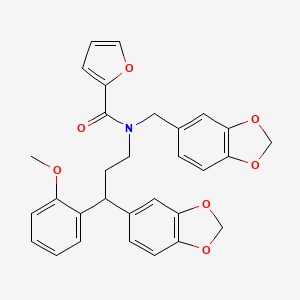 molecular formula C30H27NO7 B11664596 N-[3-(1,3-benzodioxol-5-yl)-3-(2-methoxyphenyl)propyl]-N-(1,3-benzodioxol-5-ylmethyl)furan-2-carboxamide 