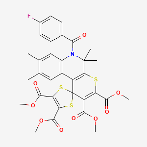 molecular formula C33H30FNO9S3 B11664750 Tetramethyl 6'-(4-fluorobenzoyl)-5',5',8',9'-tetramethyl-5',6'-dihydrospiro[1,3-dithiole-2,1'-thiopyrano[2,3-c]quinoline]-2',3',4,5-tetracarboxylate 