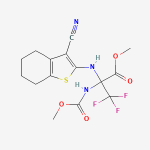 molecular formula C15H16F3N3O4S B11664774 Methyl 2-[(3-cyano-4,5,6,7-tetrahydro-1-benzothiophen-2-YL)amino]-3,3,3-trifluoro-2-[(methoxycarbonyl)amino]propanoate 