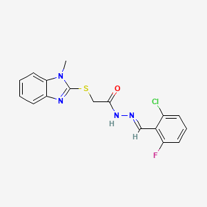 molecular formula C17H14ClFN4OS B11665085 N'-[(E)-(2-chloro-6-fluorophenyl)methylidene]-2-[(1-methyl-1H-benzimidazol-2-yl)sulfanyl]acetohydrazide 