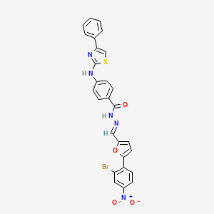 molecular formula C27H18BrN5O4S B11665158 N'-[(E)-[5-(2-Bromo-4-nitrophenyl)furan-2-YL]methylidene]-4-[(4-phenyl-1,3-thiazol-2-YL)amino]benzohydrazide 