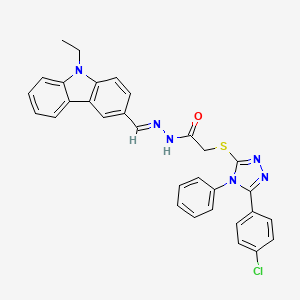 molecular formula C31H25ClN6OS B11665574 2-{[5-(4-Chlorophenyl)-4-phenyl-4H-1,2,4-triazol-3-YL]sulfanyl}-N'-[(E)-(9-ethyl-9H-carbazol-3-YL)methylidene]acetohydrazide 