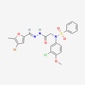 molecular formula C21H19BrClN3O5S B11665582 N-({N'-[(E)-(4-Bromo-5-methylfuran-2-YL)methylidene]hydrazinecarbonyl}methyl)-N-(3-chloro-4-methoxyphenyl)benzenesulfonamide 
