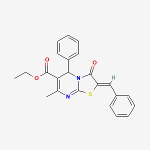 molecular formula C23H20N2O3S B11665791 ethyl (2Z)-2-benzylidene-7-methyl-3-oxo-5-phenyl-2,3-dihydro-5H-[1,3]thiazolo[3,2-a]pyrimidine-6-carboxylate 