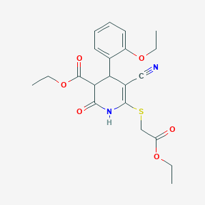 molecular formula C21H24N2O6S B11665861 Ethyl 5-cyano-6-[(2-ethoxy-2-oxoethyl)sulfanyl]-4-(2-ethoxyphenyl)-2-oxo-1,2,3,4-tetrahydropyridine-3-carboxylate 