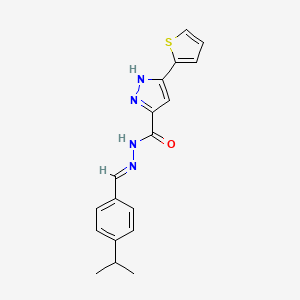 molecular formula C18H18N4OS B11665866 N'-[(E)-[4-(Propan-2-YL)phenyl]methylidene]-3-(thiophen-2-YL)-1H-pyrazole-5-carbohydrazide 