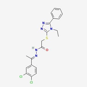 molecular formula C20H19Cl2N5OS B11665917 N'-[(1E)-1-(3,4-dichlorophenyl)ethylidene]-2-[(4-ethyl-5-phenyl-4H-1,2,4-triazol-3-yl)sulfanyl]acetohydrazide 