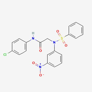 molecular formula C20H16ClN3O5S B11665969 N-(4-Chlorophenyl)-2-[N-(3-nitrophenyl)benzenesulfonamido]acetamide 