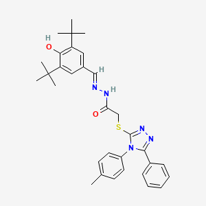 molecular formula C32H37N5O2S B11666102 N'-[(E)-(3,5-di-tert-butyl-4-hydroxyphenyl)methylidene]-2-{[4-(4-methylphenyl)-5-phenyl-4H-1,2,4-triazol-3-yl]sulfanyl}acetohydrazide 