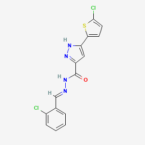 molecular formula C15H10Cl2N4OS B11666375 N'-[(E)-(2-chlorophenyl)methylidene]-3-(5-chlorothiophen-2-yl)-1H-pyrazole-5-carbohydrazide 