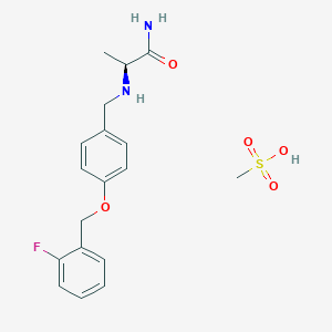 molecular formula C18H23FN2O5S B116664 (S)-2-((4-((2-Fluorobenzyl)oxy)benzyl)amino)propanamide methanesulfonate CAS No. 202825-45-4