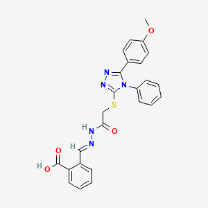 molecular formula C25H21N5O4S B11668341 2-{(E)-[({[5-(4-methoxyphenyl)-4-phenyl-4H-1,2,4-triazol-3-yl]thio}acetyl)hydrazono]methyl}benzoic acid 