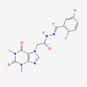 molecular formula C16H14BrFN6O3 B11669335 N'-[(E)-(5-bromo-2-fluorophenyl)methylidene]-2-(1,3-dimethyl-2,6-dioxo-1,2,3,6-tetrahydro-7H-purin-7-yl)acetohydrazide 