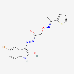 molecular formula C16H13BrN4O3S B11669762 N'-[(3Z)-5-bromo-2-oxo-1,2-dihydro-3H-indol-3-ylidene]-2-({[(1E)-1-(thiophen-2-yl)ethylidene]amino}oxy)acetohydrazide 
