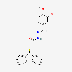 molecular formula C24H22N2O3S B11669937 N'-[(E)-(3,4-dimethoxyphenyl)methylidene]-2-(9H-fluoren-9-ylsulfanyl)acetohydrazide 
