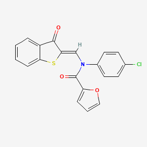 molecular formula C20H12ClNO3S B11670134 Furan-2-carboxylic acid, (4-chlorophenyl)(3-oxo-3H-benzo[b]thiophen-2-ylidenemethyl)amide 