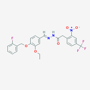 molecular formula C25H21F4N3O5 B11671169 N'-[(E)-{3-ethoxy-4-[(2-fluorobenzyl)oxy]phenyl}methylidene]-2-[2-nitro-4-(trifluoromethyl)phenyl]acetohydrazide 
