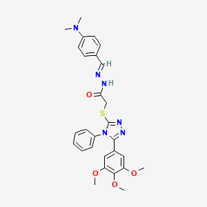 molecular formula C28H30N6O4S B11671273 N'-{(E)-[4-(dimethylamino)phenyl]methylidene}-2-{[4-phenyl-5-(3,4,5-trimethoxyphenyl)-4H-1,2,4-triazol-3-yl]sulfanyl}acetohydrazide 