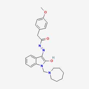 molecular formula C24H28N4O3 B11671536 N'-[(3E)-1-(azepan-1-ylmethyl)-2-oxo-1,2-dihydro-3H-indol-3-ylidene]-2-(4-methoxyphenyl)acetohydrazide 
