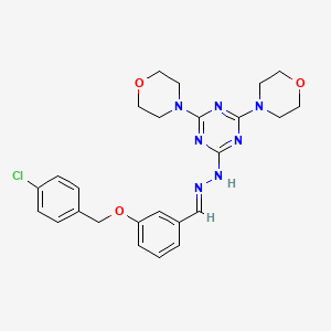 molecular formula C25H28ClN7O3 B11671603 2-[(2E)-2-{3-[(4-chlorobenzyl)oxy]benzylidene}hydrazinyl]-4,6-di(morpholin-4-yl)-1,3,5-triazine 